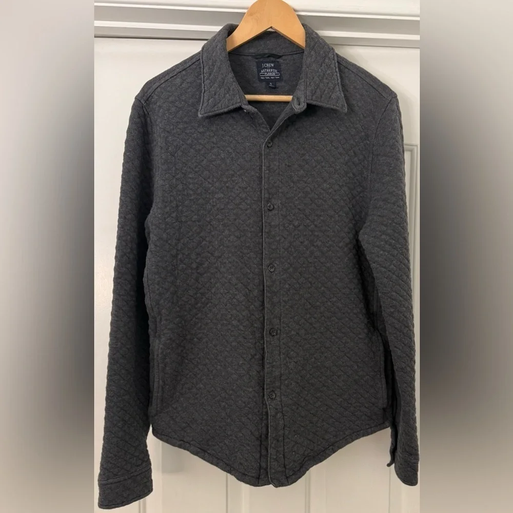 J.Crew Authentic Fleece Quilted Shirt Jacket Mens Small Gray Button Up Shacket